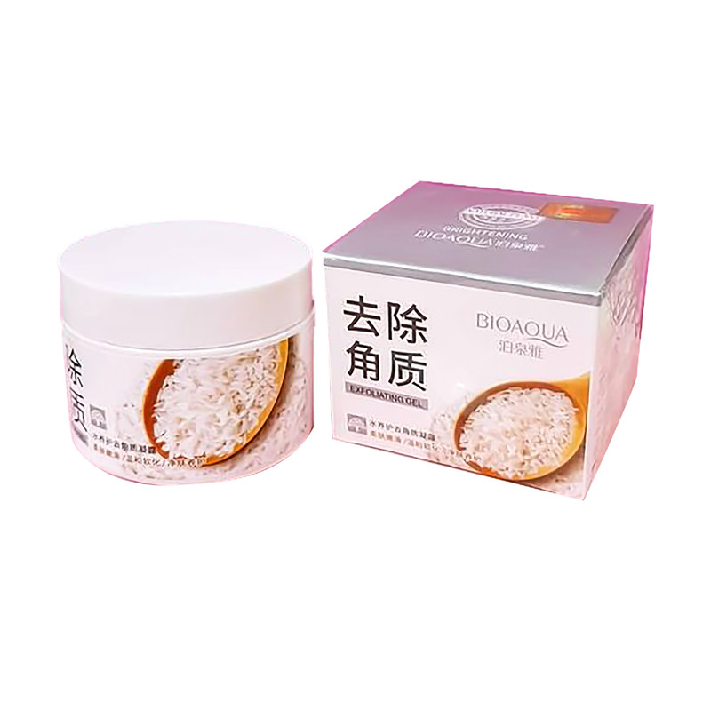 ماسک و ژل لایه‌بردار صورت بایو آکوا مدل Exfoliating rice حجم 140 میلی‌لیتر، مرطوب‌کننده، آرامش‌بخش، بدون سولفات، حاوی ویتامین E، مناسب پوست معمولی، استفاده هفتگی 2 تا 3 بار