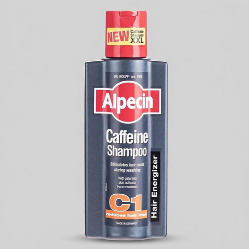 شامپو ضد ریزش مو آلپسین مدل Caffeine C1 حجم 375 میلیلیتر، حاوی کراتین و کمپلکس کافئین و نعناع، تقویتکننده ریشه مو، افزایش ضخامت و حجمدهنده، مناسب برای انواع مو و آقایان