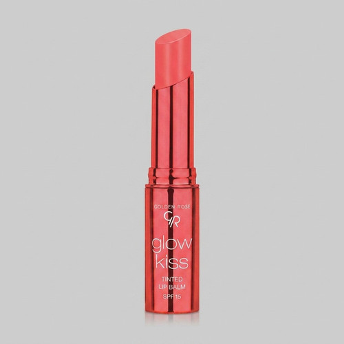 بالم لب رنگی گلدن رز مدل TINTED شماره 02 بافت کرمی، حاوی ویتامین E و هیالورونیک اسید، محافظت SPF 15، ماندگاری و رطوبترسانی بالا، نمای نهایی براق و بدون چسبندگی